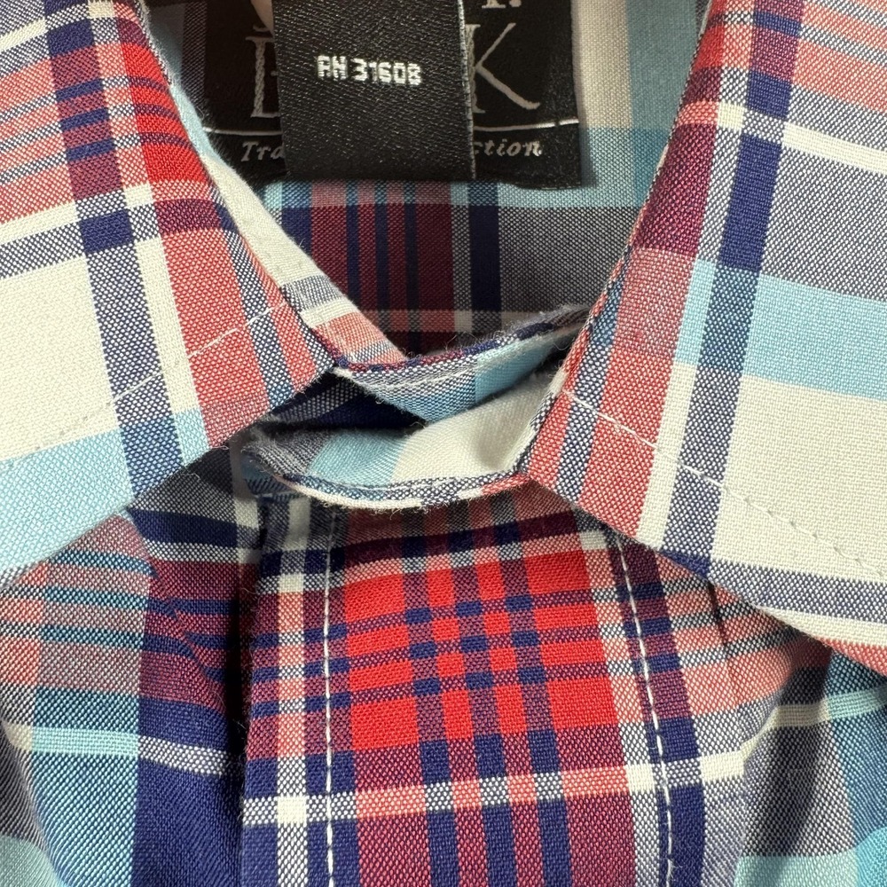 Jos A Bank Shirt Mens Medium Blue Red Plaid Travelers Collection Button Front - Picture 10 of 14